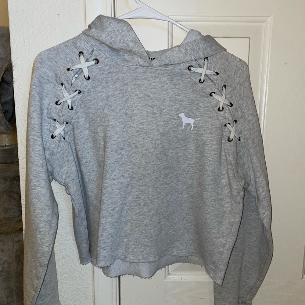 Brand new gray PINK stitch sweater